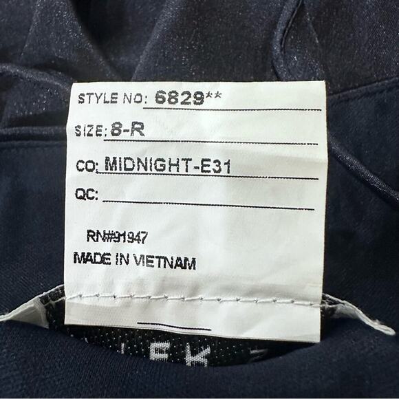 After Six Stretch Charmeuse Halter Draped Midi Dress Midnight Navy Blue Size 8 - Picture 13 of 15